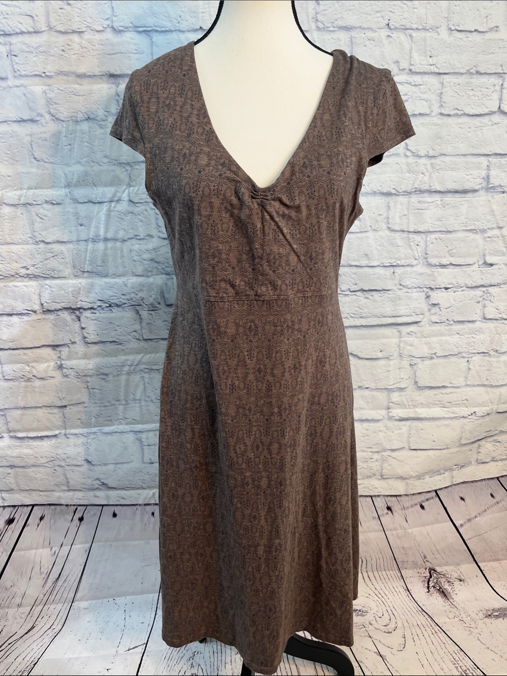 Toad&Co Rosemarie Dress Brown Tribal Print Samba Fabric Cap Sleeves Size Medium